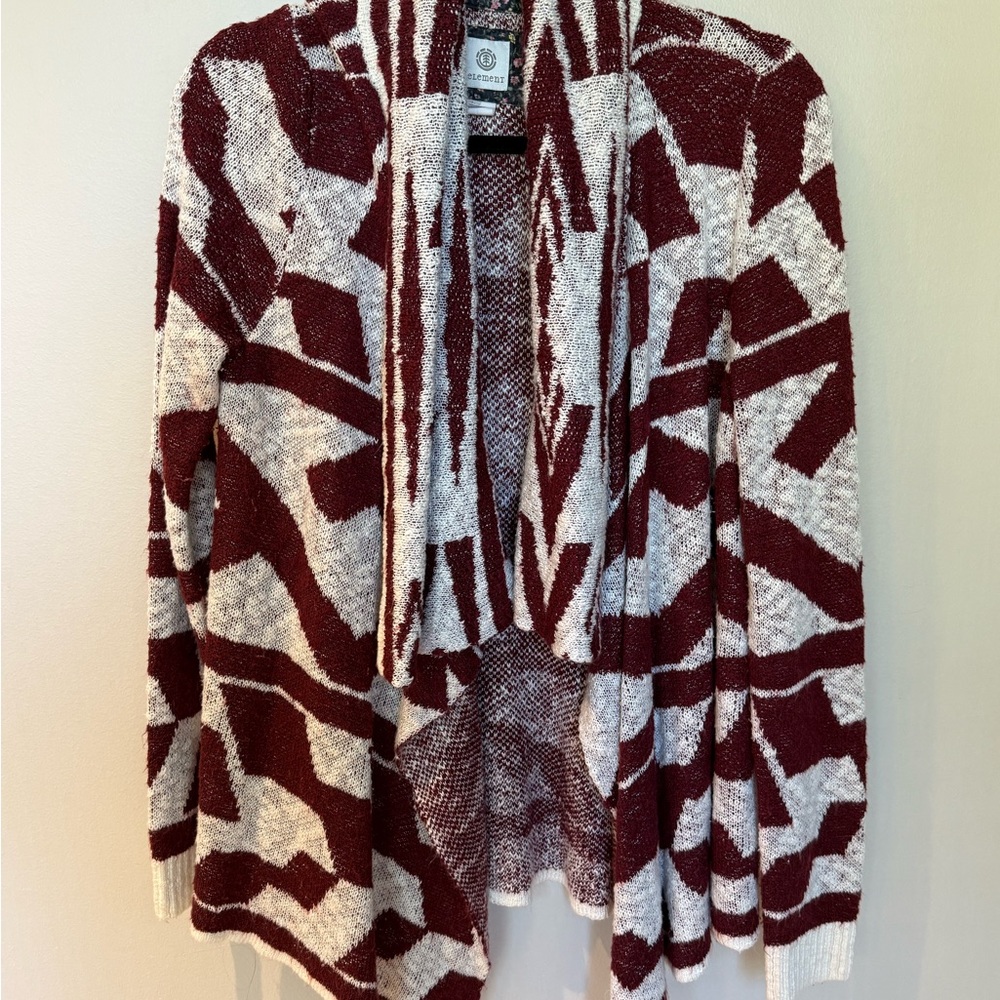 Element Burgundy and White Patterned Cardigan